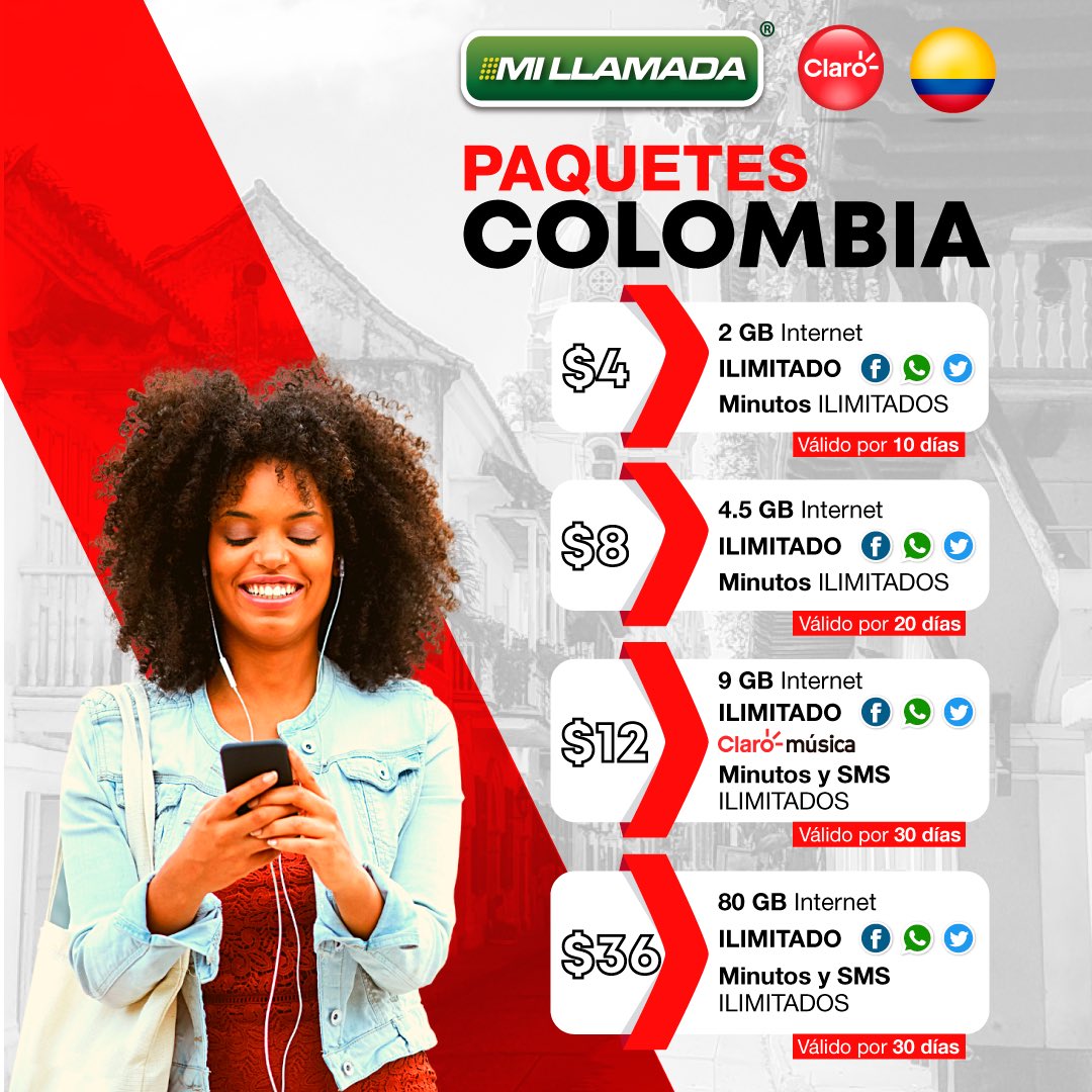 MiLlamada's tweet photo. ¡Conéctate con la family en Colombia fácilmente con Mi Llamada! 📱Activa Paquetes #Claro desde $4 y disfruta de todo: Redes Sociales, GB, Minutos Ilimitados y más. ¡Te esperamos para recargar! #MiLlamada 🎵 https://t.co/6Ueu6RvU6T