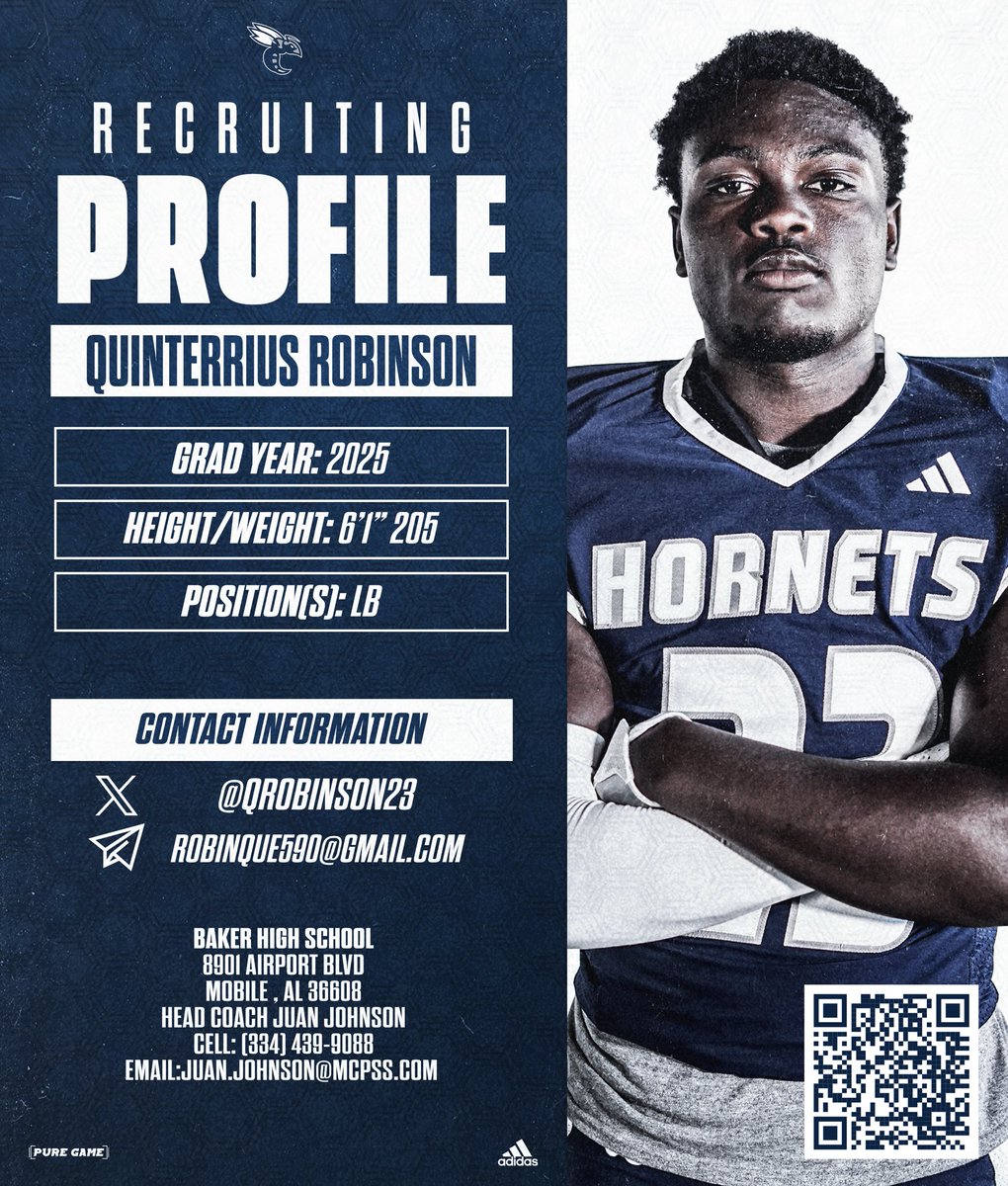 2025s Recruiting Spotlight Come Here , Go Anywhere Quinterrius Robinson •LB | @QRobinson23 12 Days until Spring Football starts! Coaches come check us out 8901 Airport Blvd #BakerMade #SWARM