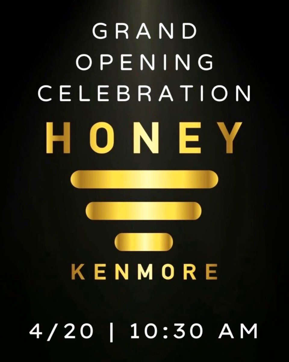HONEYkenmore's tweet photo. Hey Honeys! Our Hive is Buzzing with excitement about our Grand Opening celebration! Join us on 4/20 for a great party from 10:30 am - 4:20 pm. Meet your favorite brands, stay for DJ Money and live music with the Dominic Missana Trio🖤🍯
 
#honeykenmore #stepoutbuffalo  #Buffalo https://t.co/dmImFbzIWu
