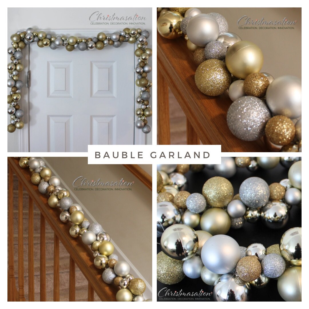 This Silver and Gold Bauble Garland is the perfect decorating piece for Weddings, Bridal Showers, Birthday parties, holidays, and more! etsy.me/3xd5uAE #weddingdecor #ornamentgarland #bridalshower #partygarland #baublegarland #bridaldecor