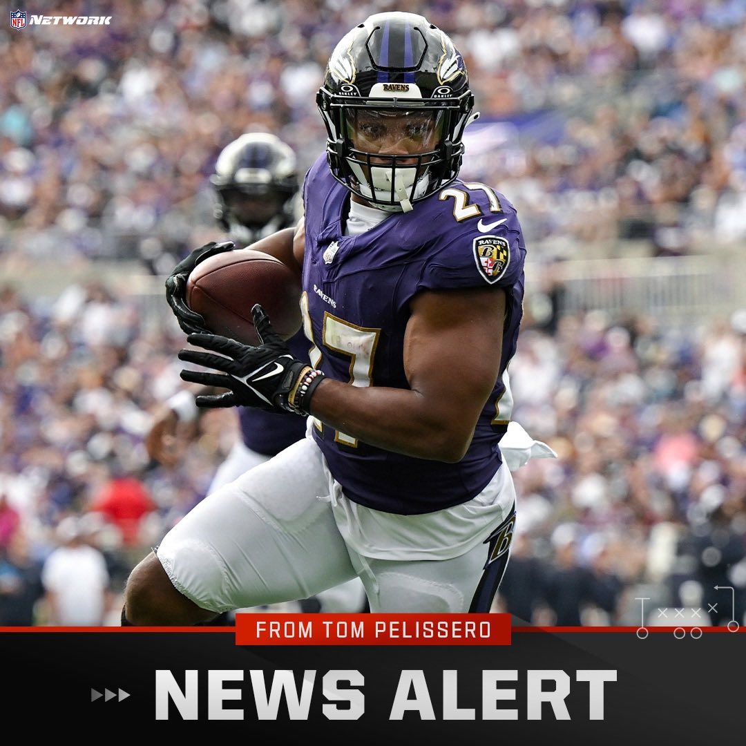 TomPelissero's tweet photo. Former #Ravens RB J.K. Dobbins is planning to sign with the #Chargers on a one-year deal, per his agency @LAASportsEnt.

Electric when healthy, Dobbins — who averages 5.8 yards per carry in his career — reunites with OC Greg Roman and can hit the market again in March. https://t.co/HZB24ryhi0