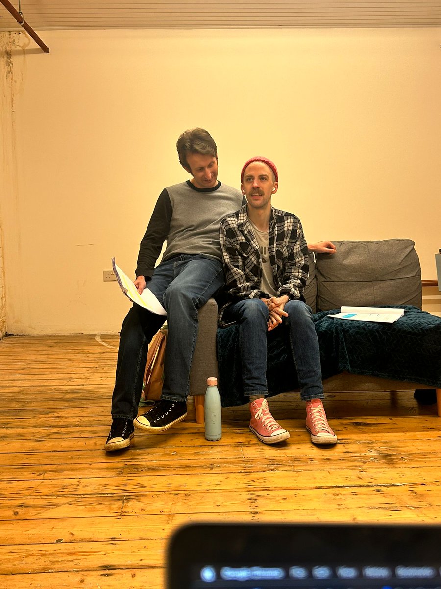Into the second half, and a look at how 'One Sided' is shaping up with Jonathon Carley and Michael Loftus. Juuuust relaaax. Written by Harry Draper and directed by Brandon McCaffrey and rehearsed at @qweerdog #StudioQ. #Theatre #Rehearsals #BehindTheScenes #Acting #Directing