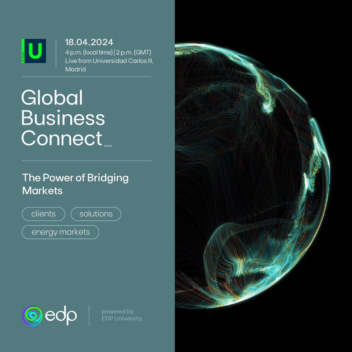 robinhopereque's tweet photo. Join us on April 18th for Global Business Connect, an event by EDP University, focused on "The Power of Bridging Markets".

Attend in person in Madrid or join the livestream at 4pm (local time). Register: https://t.co/qgffl5Ym5h 

#EDPWeChooseEarth #AllGreen2030 #EnergyTransition https://t.co/jnixtNX0dm