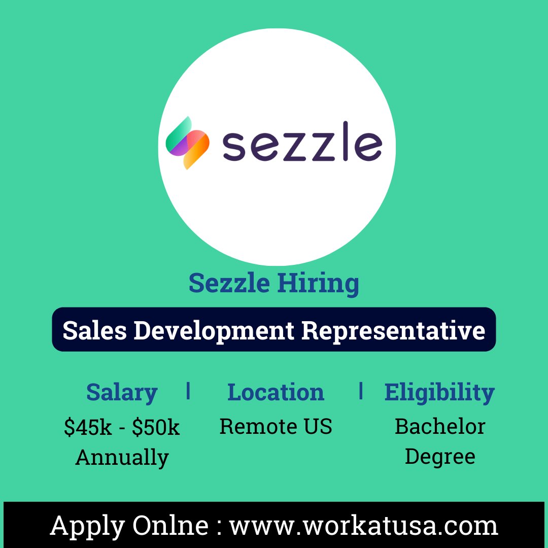 🚀 Join the Sezzle team and shape the future of finance! 🌟 We're hiring Sales Development Representatives for remote positions in the USA. #RemoteJobs #Sales #Fintech #SezzleCareers 

🌐 APPLY HERE:  zurl.co/ZazB