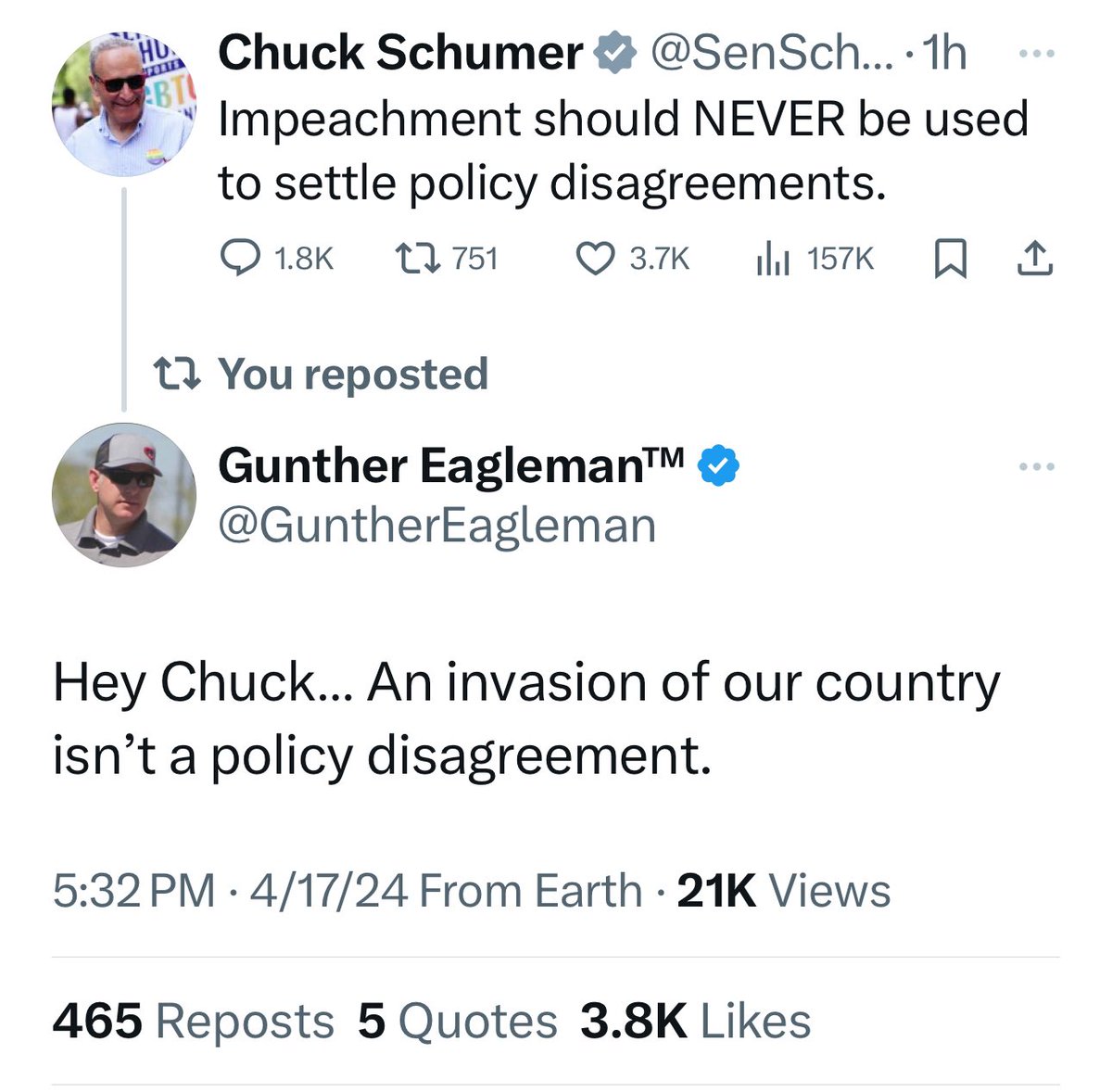 I love this shit! 🖕🏼Chuck Schumer!