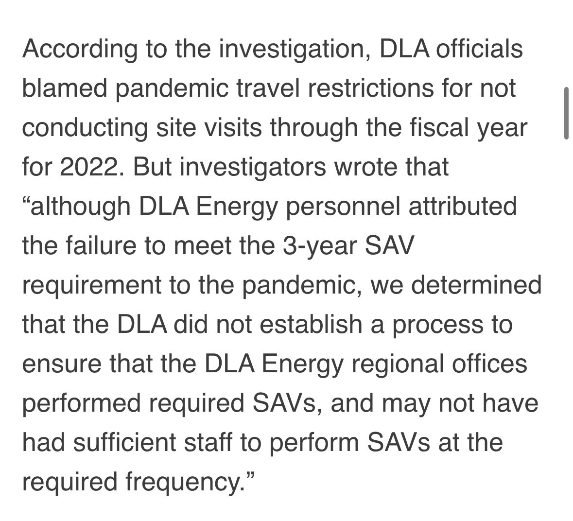 NEWS FLASH! The Defense Logistics Agency blames COVID-19 for why they did not conduct site visits at Department of Defense fuel storage sites. At more than 91% of the sites reviewed, the DLA was unable to show it had performed site visits required every three years to verify…