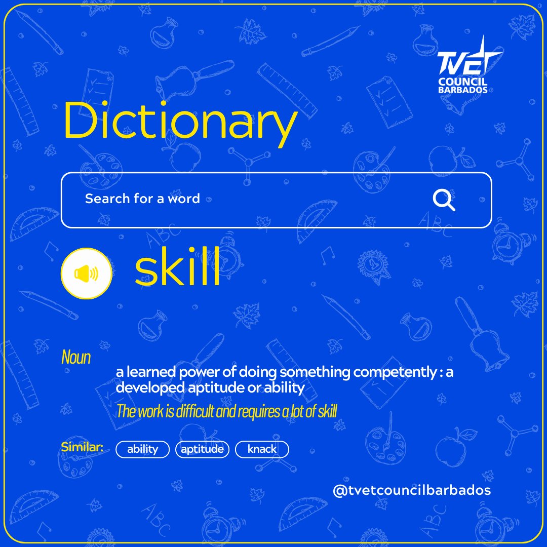 Skill: the art of turning knowledge into action, transforming potential into proficiency. 💡🔧

#Skill #SkillSet #TVETCouncil #tvetcouncilbarbados #tvet #workforcedevelopment #cbet #lifelonglearning #skillsdevelopment #plar #NVQ #CVQ #assessment #competencebasededucation