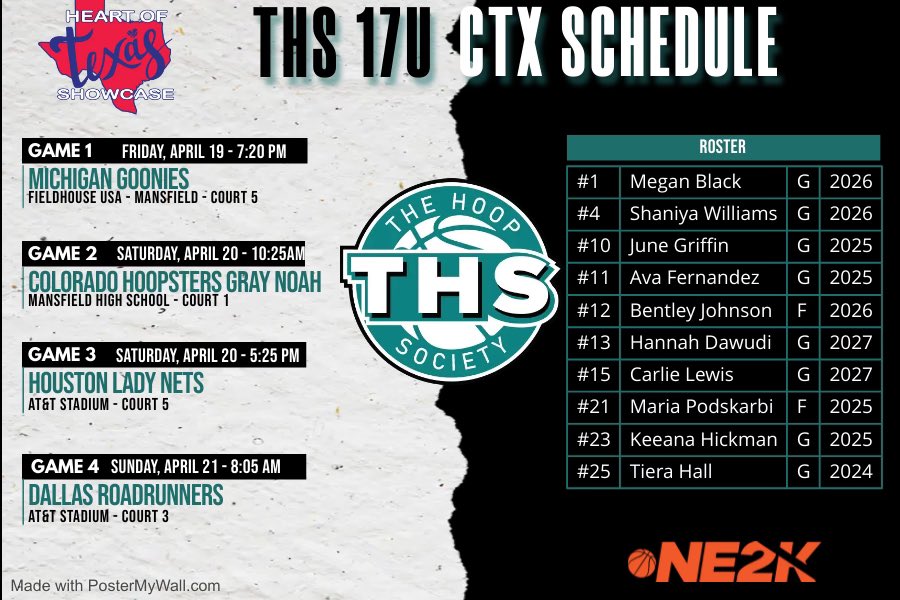 THS in action at Heart of Texas with multiple teams! CenTex mix with some Houston hoopers getting ready to take the floor on the big stage. COACHES! If we haven’t spoken already, here is the schedule for a squad with some 🔥 prospects on it. Come check us out!