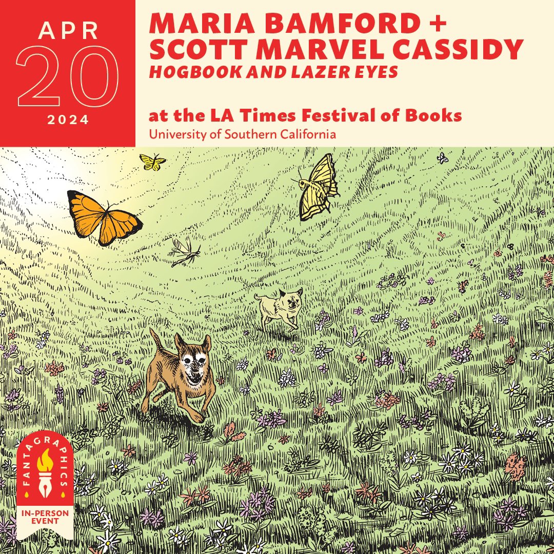 Don’t miss @mariabamfoo and Scott Marvel Cassidy at the @latimesfob this weekend! They’ll be discussing Hogbook and Lazer Eyes on the “AutobioGRAPHICal Storytelling: Real Life on the Page” panel in Seeley G. Mudd 124 on 4/20 at 2:00 pm and signing copies afterwards!