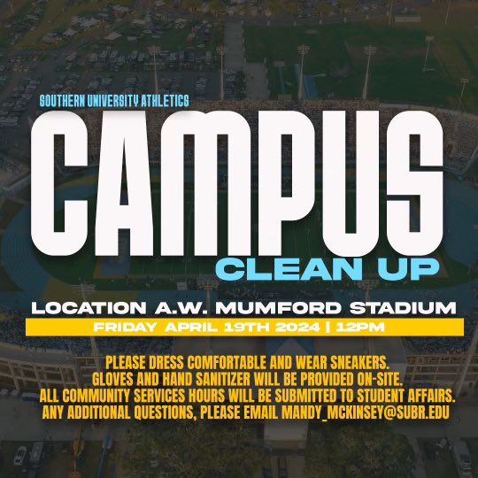 Join hands, ignite change. Volunteer with us and make a difference that lasts a lifetime Friday, April 19th @ 12:00 noon at the A.W Mumford Field house for a campus clean up. To sign up, visit forms.office.com/r/KDFsY0Lw9Q?o… (forms.office.com/r/KDFsY0Lw9Q?o…) #GoJags | #SouthernIsTheStandard