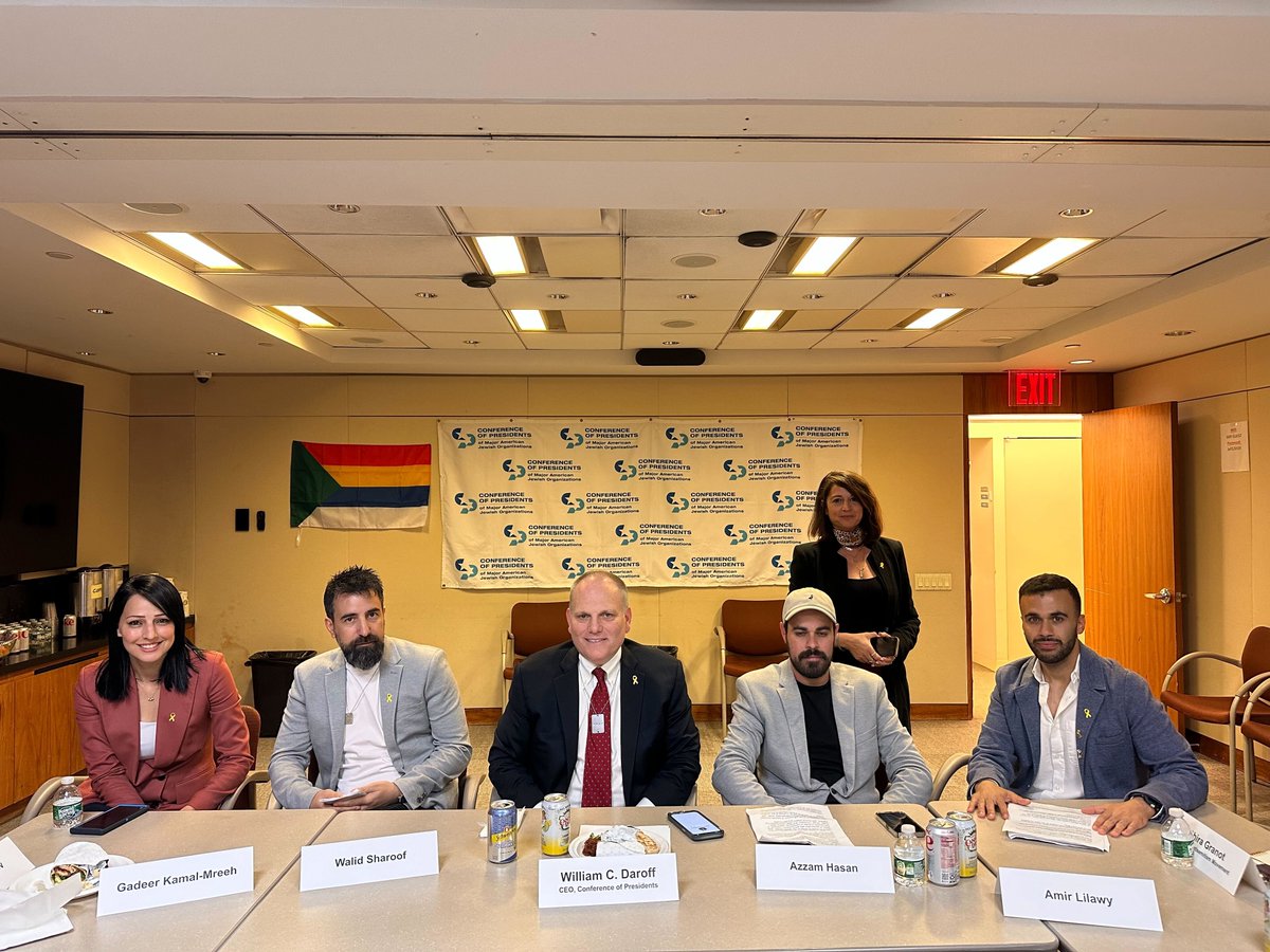 Today our Druze Delegation attended a luncheon at the @Conf_of_Pres NYC office, where we met with CEO William @Daroff and former Knesset Member @GadeerMreeh. As we told them, at a time when external enemies are trying to break us, our strength lies in our ability to stand