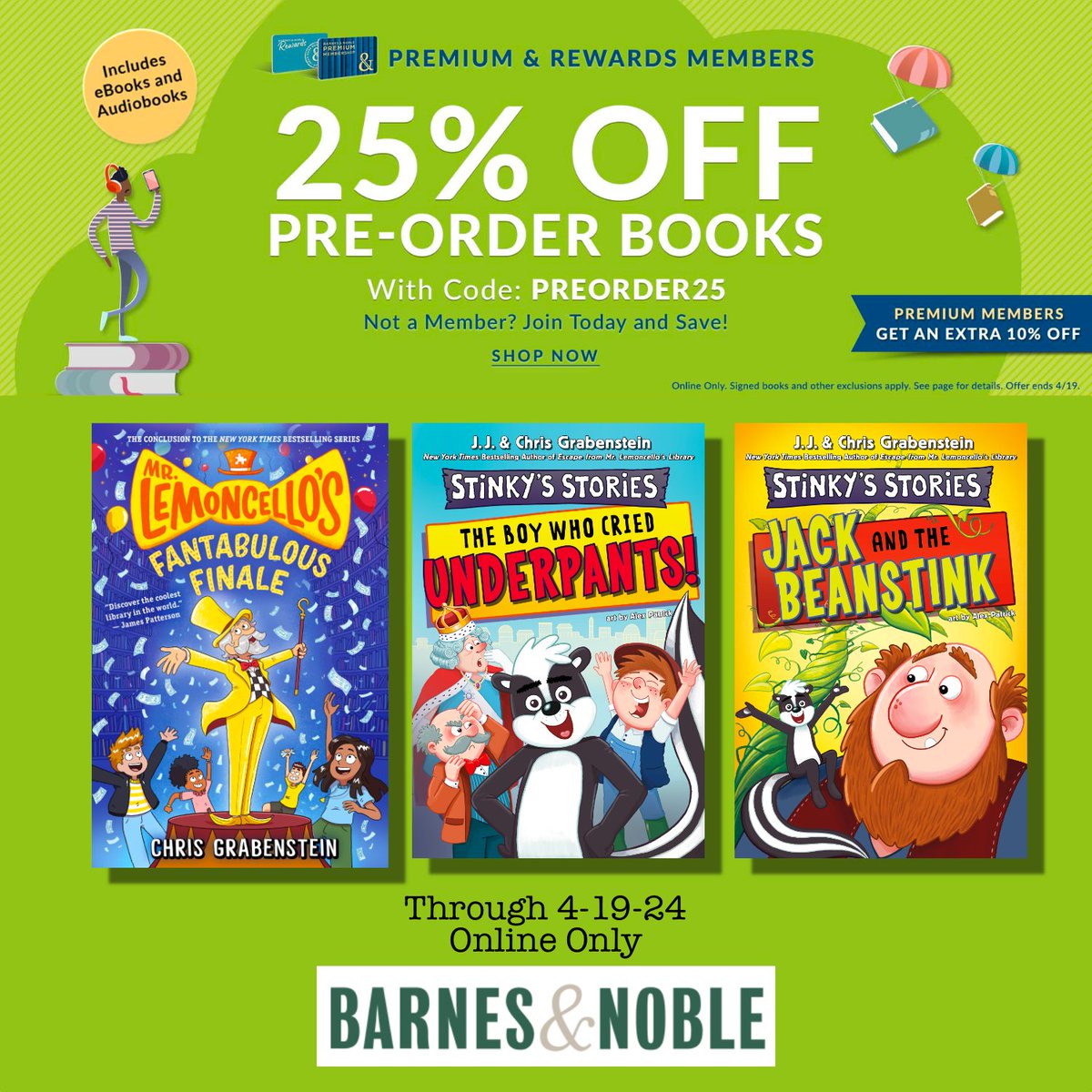 It's that time again. Now through Friday 4-19 only: Get 25% off when you order these upcoming Grabenstein titles online from B&N. Use code PREORDER25 at checkout. @barnesandnoble @randomhousekids @harperkids