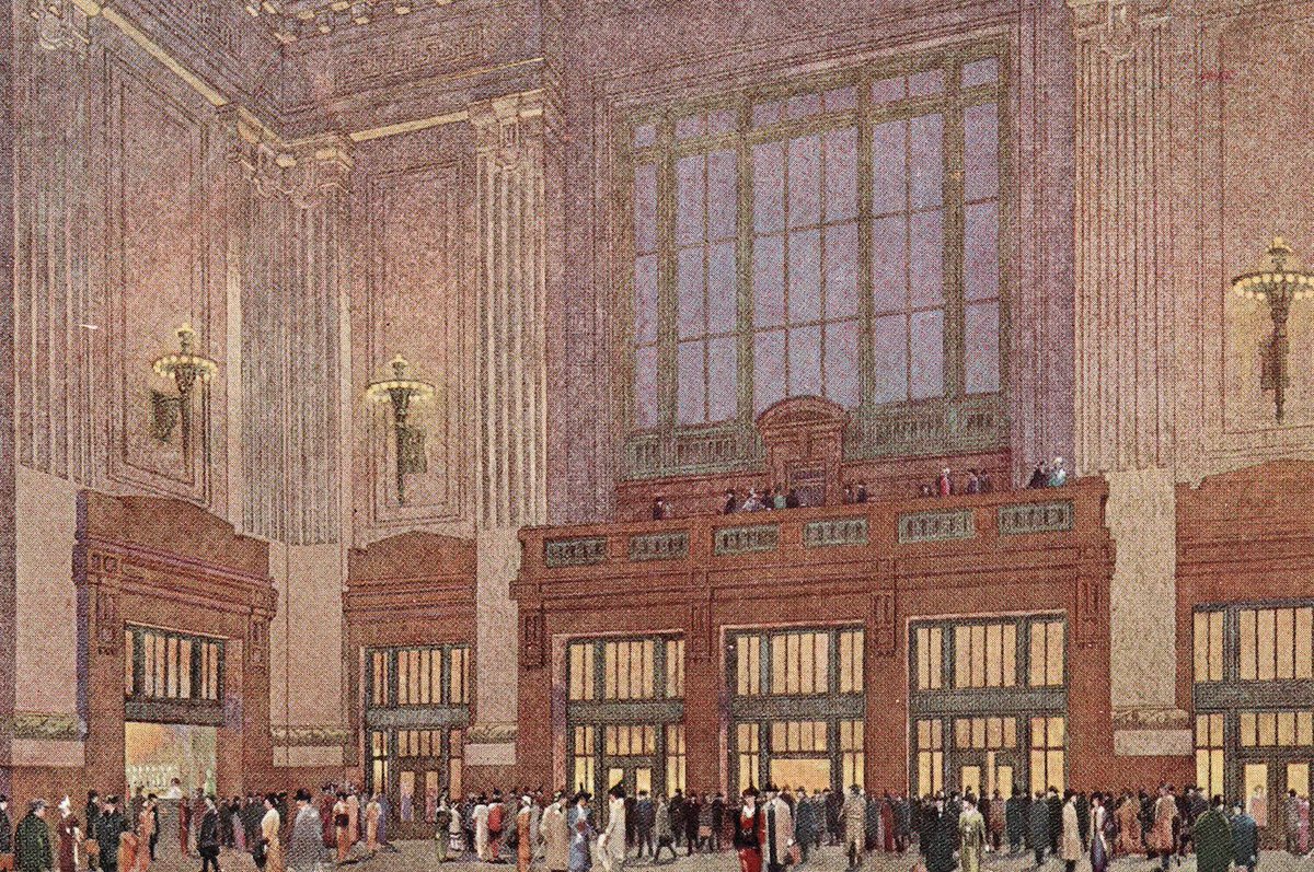 From 1915, a collection of Fred Harvey souvenir postcards featuring views from inside 'Kansas City's new Union Station.'