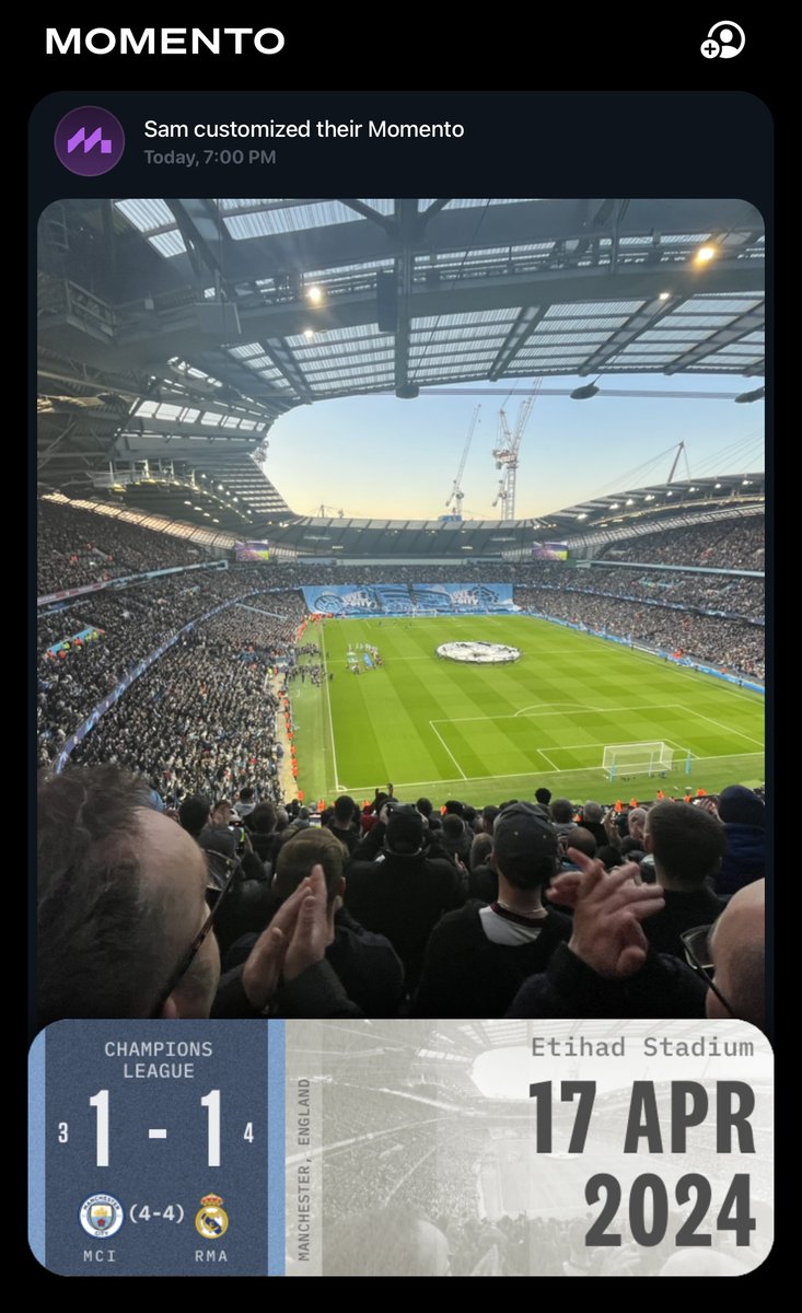 @ACMomento 'Activity' updates now far more interesting to flip through now that photos from customized Momentos are front and center. Love seeing fan photos from games all over the world on a daily basis. 📸🏟️