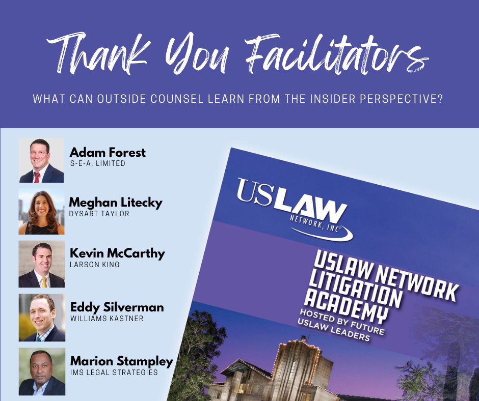 We are grateful to USLAW NETWORK Corporate Partners S-E-A, Limited and IMS Legal Strategies for sharing their insider perspective at the 2024 USLAW Litigation Academy Hosted by Future USLAW Leaders. @DysartTaylor @SEA_Engineering @larsonking @WilliamsKastner @ExpertServices