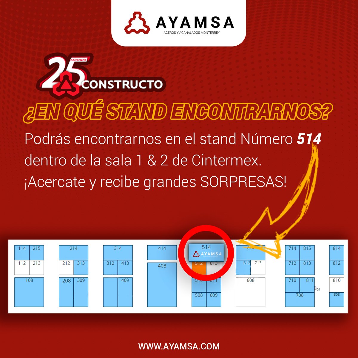 ayamsamx's tweet photo. Visita nuestro stand y recibe grandes sorpresas este 24, 25 y 26 de abril dentro de #ExpoConstructo ⚙👷‍♂️
.
¡Cotiza con nosotros!
✉ servicioc@ayamsa.com
📱 (81) 81315410
💻 https://t.co/41EjkikhCH
.
#AYAMSA #TanFuerteComoElAcero #iso900 #SDI https://t.co/9aG0E2tcg0