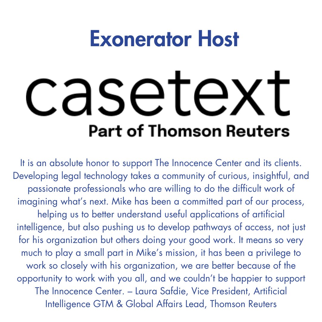 🌟 #MeetOurSponsors 🌟 A heartfelt thank you to our 'Exonerator Host' @casetext and @LSafdie for hosting our inaugural gala and making it an overwhelming success! 🙏 Your generous contribution not only made the event possible but also fuels our mission with renewed purpose.