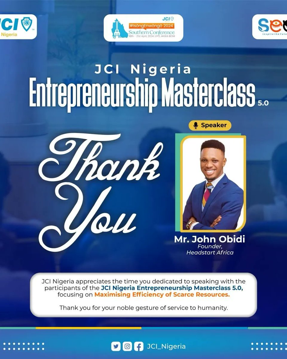 OkwulumorKelv's tweet photo. This is a rare opportunity and I want to use this medium to say a very big thank you to JCI Nigeria for the privilege being among the participants of the 2024 JCI Nigeria Entrepreneurship Masterclass 5.0 program @jci_nigeria @JCIN_Collegiate 
#Masterclass5.0
#Entrepreneurship https://t.co/B4cA6EIB9w