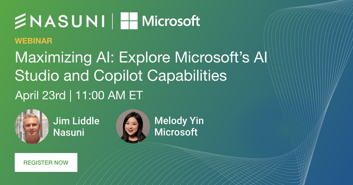 Join @Nasuni and @Microsoft for an enlightening webinar as we dive into Microsoft's AI ecosystem. Discover opportunities to harness Microsoft’s tools and technologies to ignite innovation and enhance productivity within your organization. 

Save your spot: bit.ly/43WGRET