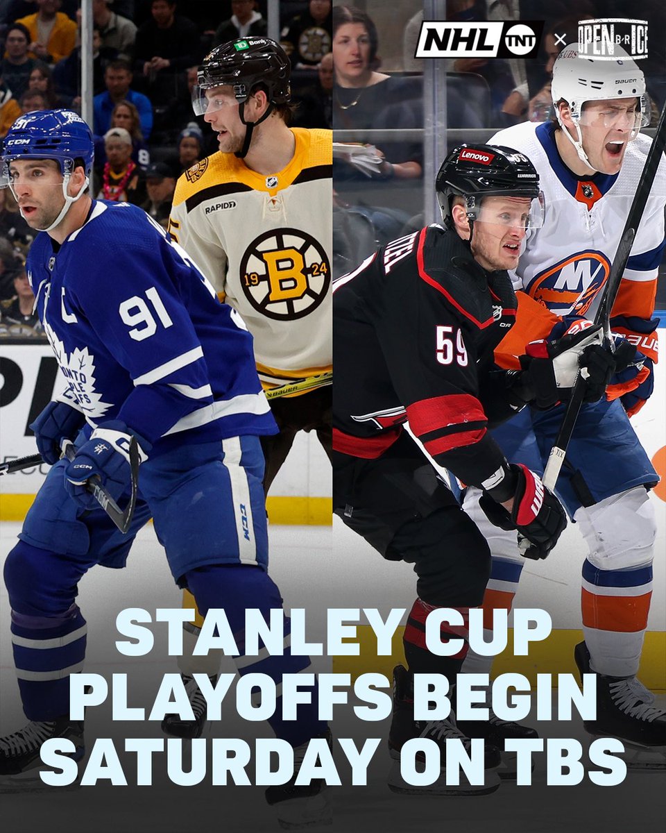The Stanley Cup Playoffs begin SATURDAY with a doubleheader on TBS 🔥 Pregame coverage begins at 4:30pm ET before Islanders-Hurricanes, then Toronto-Boston gets going on TBS and Max 📺