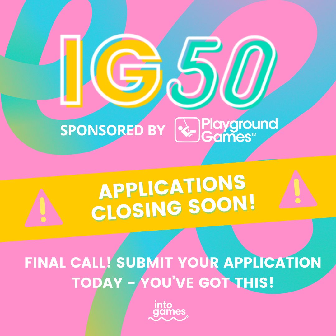 🚨 Only 24 hours left to apply to IG50! 🚨 We're getting close to the deadline and would love to see your application! We're open to anyone with a vision for landing their dream job in games! Get your application in asap 👉intogames50.uk/apply
