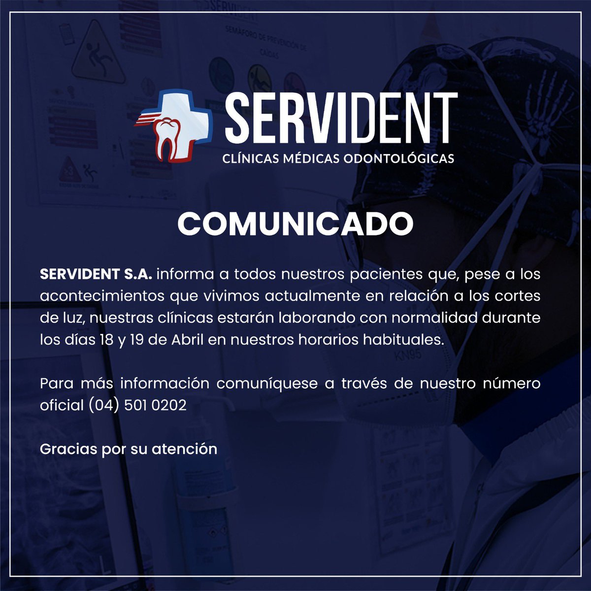 Servidentec's tweet photo. ✅ A nuestros pacientes queremos informales que todas nuestras unidades médicas están atendiendo normalmente en los respectivos horarios. https://t.co/jSuf1E1OCh