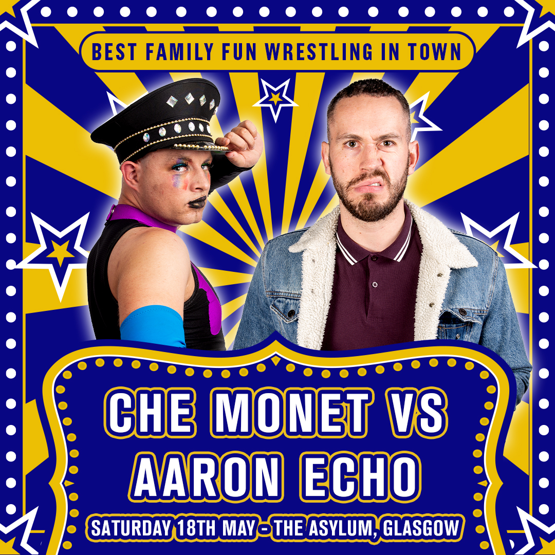 .@CheMonetUK makes his debut for Blockbuster Pro Wrestling on Sunday 18 May in Glasgow, when he takes on @AaronEchoUK! 🎟️universe.com/icw