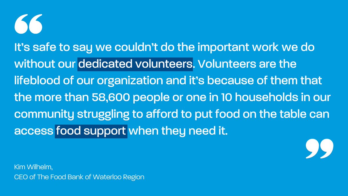 In this month's op-ed, @KimWilhelm03, CEO of The Food Bank of Waterloo Region, writes about the lifeblood of our organization, volunteers! In celebration of National Volunteer Week, Kim highlights their efforts: bit.ly/4avcXK7 #NVW2024 #FoodBanks #WaterlooRegion