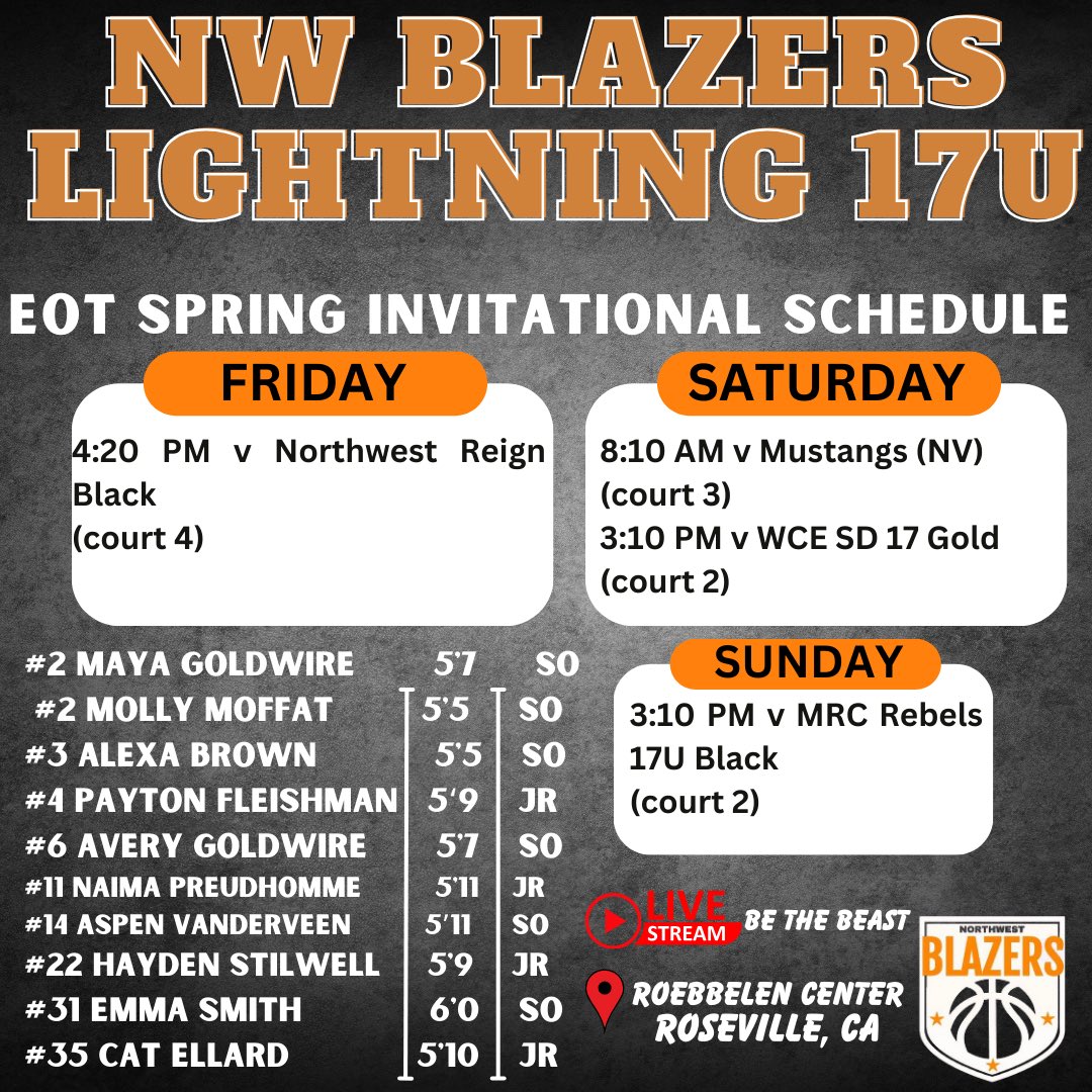 NW Blazers Lightning 17U is ready to take on Roseville this weekend and we can’t wait to see y’all there 😎