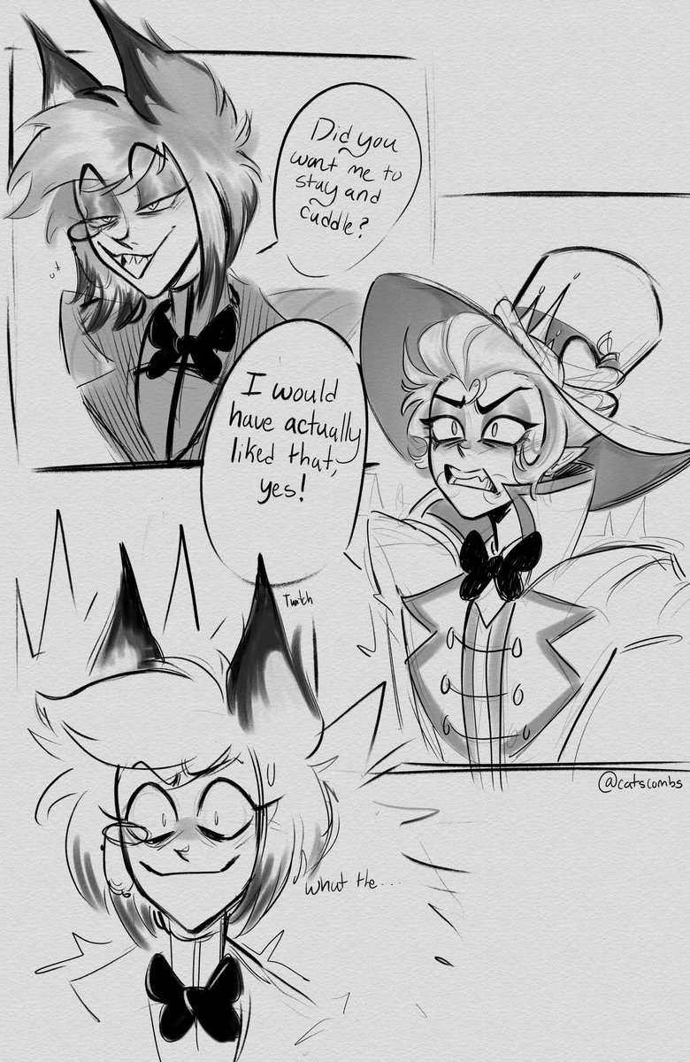 sketched one of my favorite scenes from chapter 16 of “Ruination of Lucifer” by @Syaunei. So excited for the next chapter :> #radioapple #HazbinHotel #LuciferHazbinHotel #alastorhazbinhotel #radioapplefanart #LuciferFanart #AlastorFanart