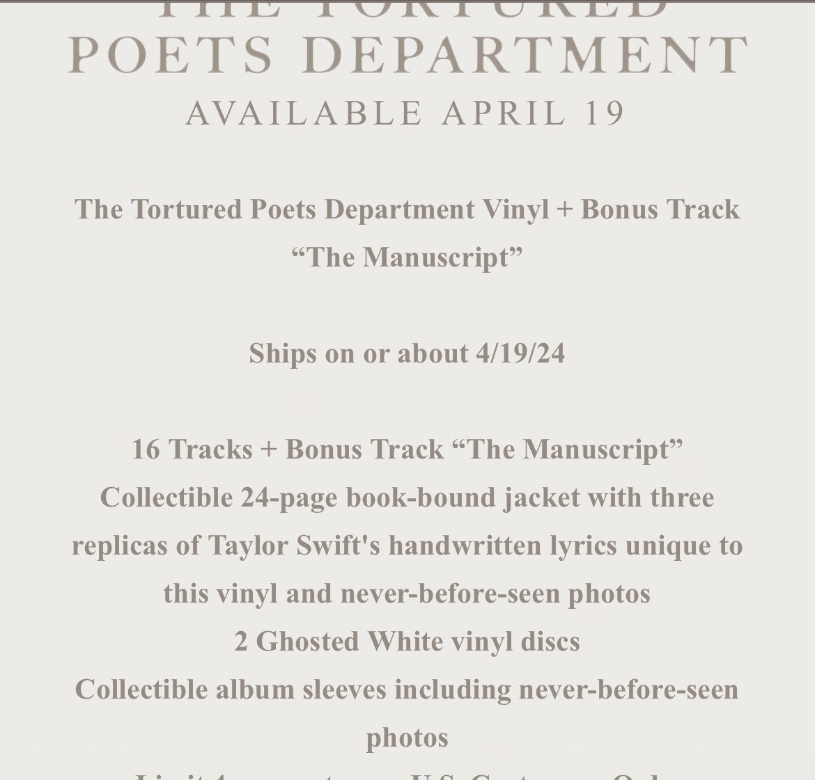 Real giveaway time!
I would like to gift the vinyl I ordered in February to someone. I have seen many people post they can’t afford to purchase #TSTTPD 

🤍Like Follow &amp; Repost
🤍Ends 4/25 @ 11:59pm EDT
🤍Winner randomly selected 4/26
🤍Use of multiple accounts prohibited

$PIXIZ