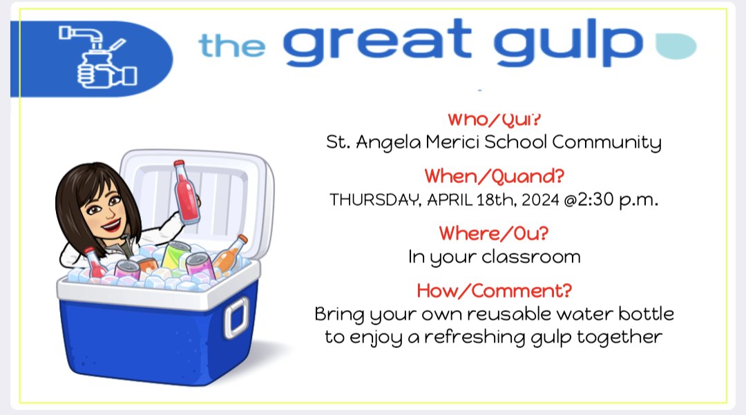 We continue our #EcoSpiritWeek with an early focus on #WorldWaterDay 💦 Students will also participate in #TheGreatGulp ~ bring in ur reusable water bottles and don't forget to wear BLUE to school tomorrow if ur able !!