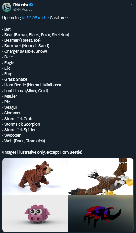 Looks like the #LEGOFortnite Villager dialogue may be teasing Animal improvements in the next update! 🐑 It is likely involving animal persistence in your village and pens. Also the possible addition of more leaked creatures previously leaked.