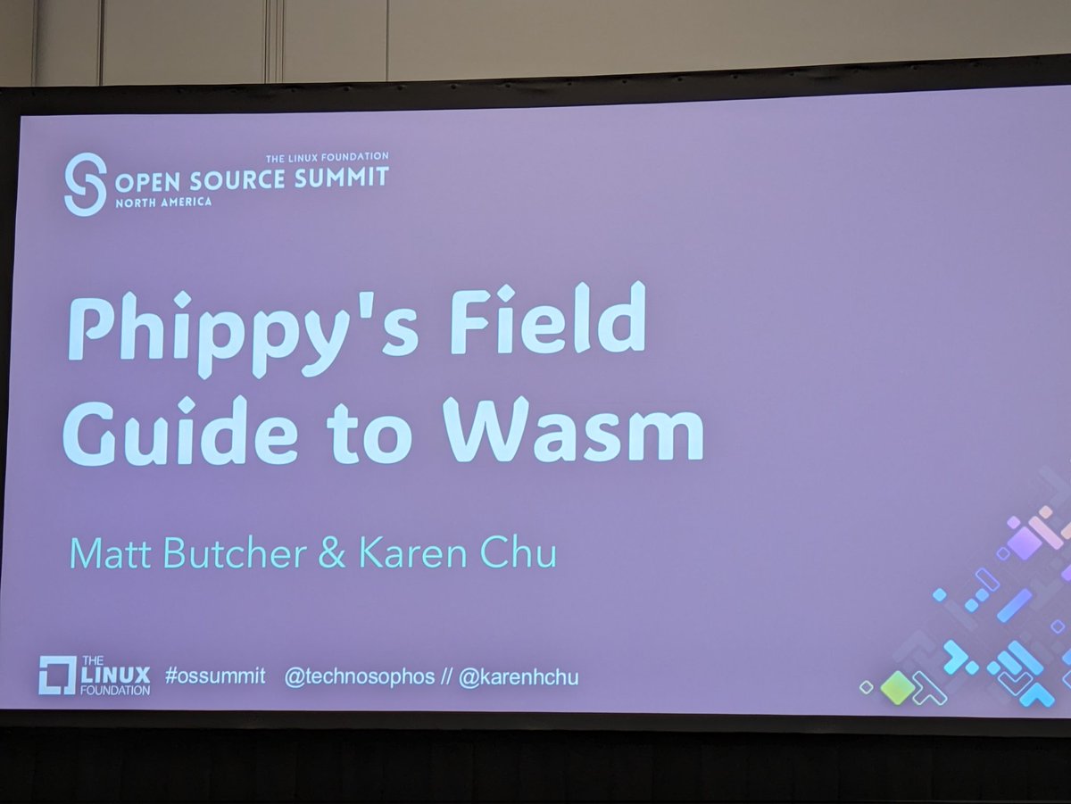 kaslinfields's tweet image. Finishing off my day at #OpenSourceSummit at &quot;Phippy&apos;s Field Guide to WASM&quot; with @technosophos &amp;amp; @karenhchu! 🦒