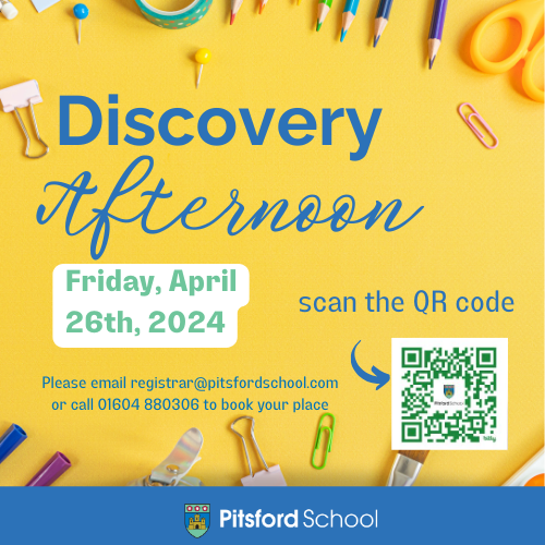 Let your child discover the joy of learning! Join our Junior School Reception Afternoon on April 26th. Explore our nurturing environment & spark a love for learning. 
Limited spots Only! scan the Qr Code or email registrar@pitsfordschool.com to book your place. 

#OpenDays