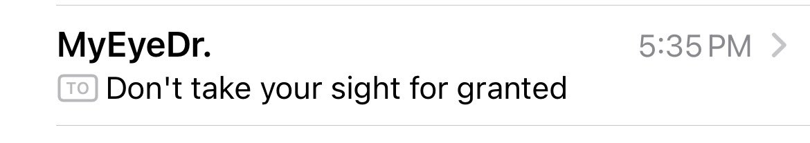 An absolutely insane subject line for a reminder to make an annual eye dr appointment
