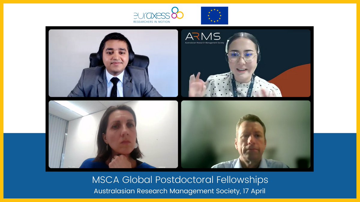 📸🎉 We had the pleasure of delivering a session to members of Australasian Research Management Society (ARMS), about attracting fully funded European Postdocs through the @MSCActions Global Postdoctoral Fellowships. Many thanks to the team at @ARMSoa for the invitation - it was…