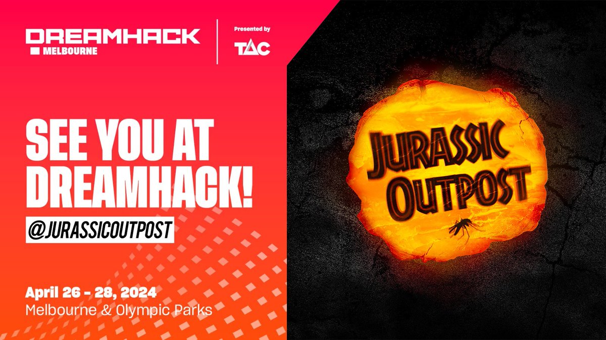 Jurassic Outpost Is Going To @DreamHackAU! Saturday 27th of April at 12:30pm we'll be having a Jurassic Community Meet up for the fans! We Hope To See You There! 🦕🦖 dreamhack.com/melbourne/tick…