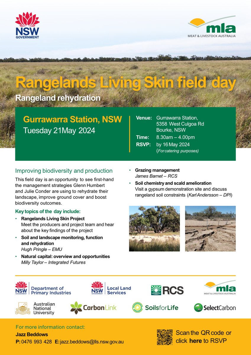 Field day coming up in the rangelands at Gurrawarra Station, NSW on Tuesday 21 May 2024. See first-hand the management strategies Glenn and Julie are using to rehydrate their landscape, improve ground cover and boost biodiversity outcomes. RSVP here: loom.ly/_tSR-HQ