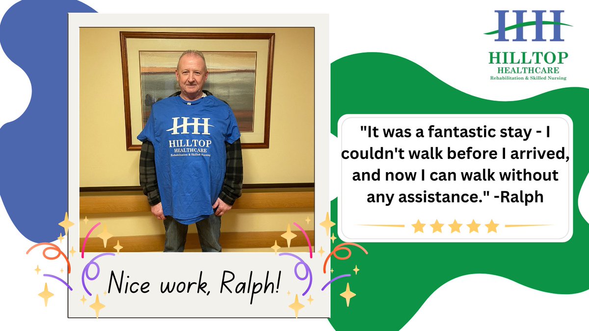Congratulations to Ralph on graduating from Hilltop's therapy program. 💪🥳 He is headed home to continue on his journey of wellness! Well done, Ralph! 
#HilltopHealthcare #duluthmn #skillednursingfacility #graduation #therapy #welldone