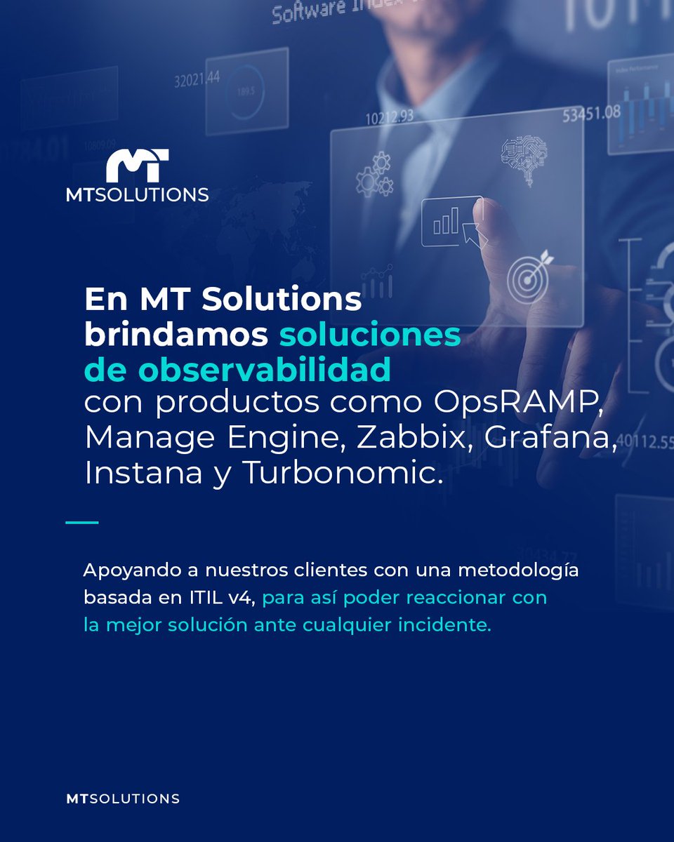 mtsolutionsglob's tweet image. Nos apasiona ofrecer soluciones de observabilidad que te ayuden a comprender mejor tu entorno tecnológico🔍

Desde OpsRAMP y Manage Engine hasta Zabbix, Grafana, Instana y Turbonomic, contamos con una amplia gama de productos para satisfacer tus necesidades.

#MTSolutions