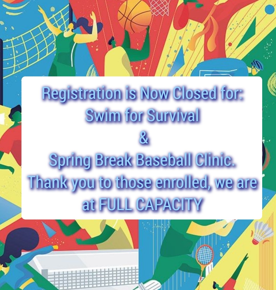 suffolkPALs's tweet photo. Registration now closed for Swim for Survival and our Spring Break Baseball Clinic. We look foward to seeing all the youth athletes soon!
#RegistrationClosed https://t.co/eLCGl3qnIU