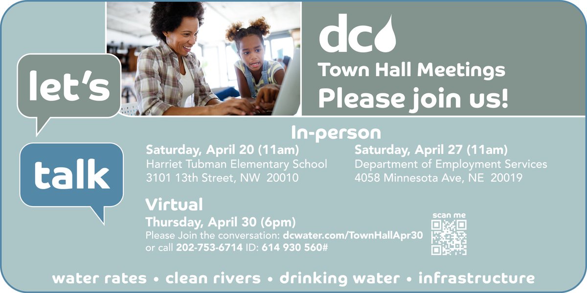 Come talk to us! This Saturday at Tubman ES we are hosting an in-person Town Hall. We will be discussing the proposed change in rates, and how we are utilizing ratepayer $ to improve our water systems. Don't miss this opportunity to engage with us and have your voice heard!