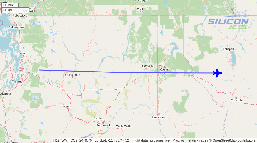 N194WM (#gulfstream G650ER reportedly used by #billgates) no longer detected in flight. Emissions est. 2480 kg #CO2 (compared to 128 kg flying commercial). #CO2emissions