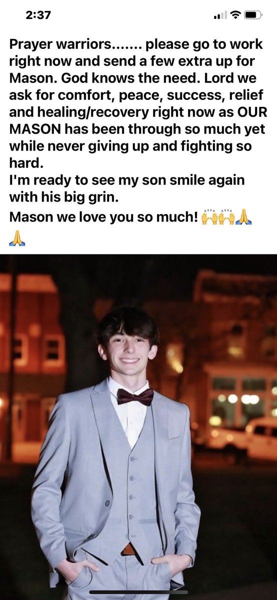 Praying for you Mason! 
Please keep fighting! 🧡🙏