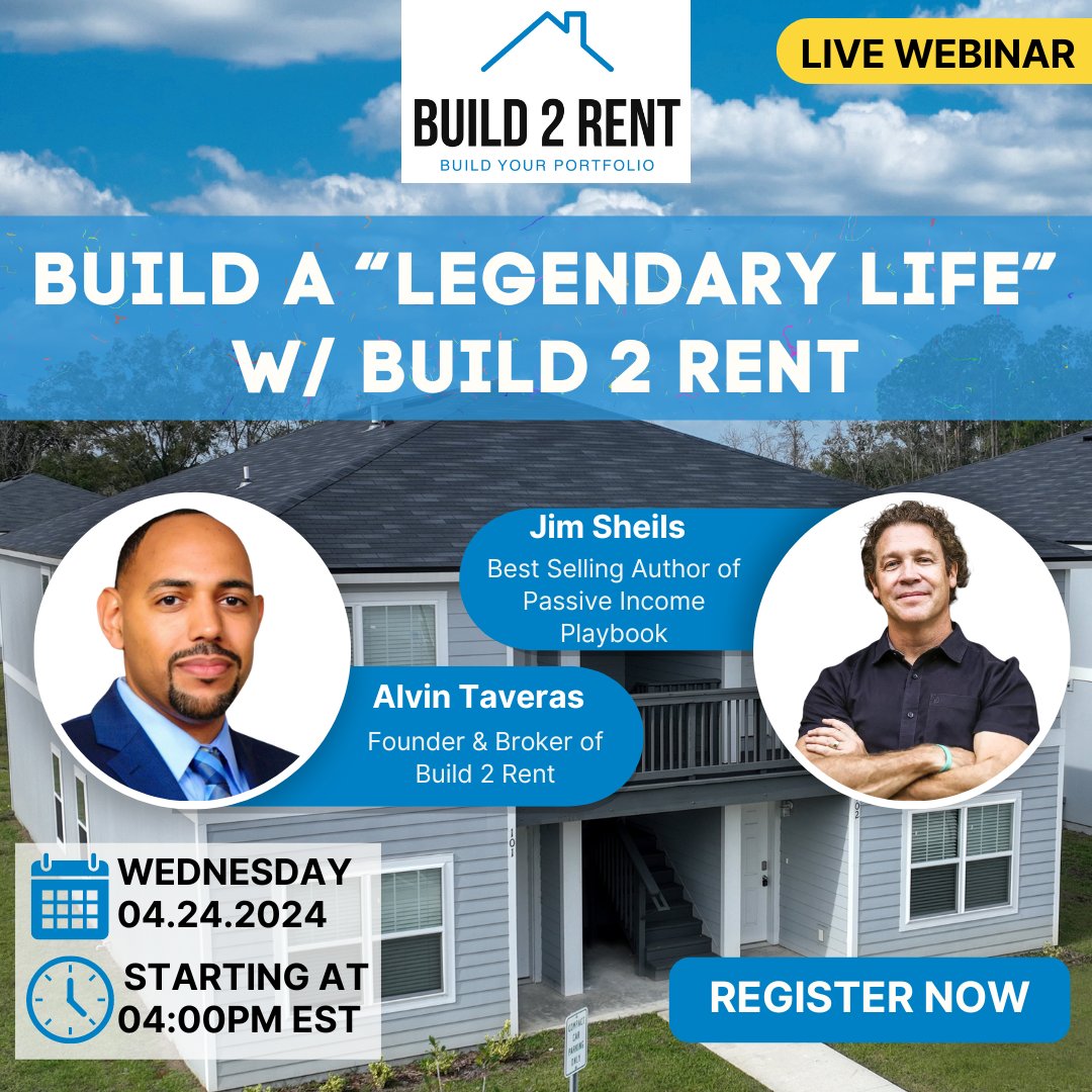 We are just 1 week away from our next Build 2 Rent webinar! Learn how to leverage Build 2 Rent's new construction inventory to buy back your time and build a legendary family life. 
Register now at Build2Rent.com/events
#Build2Rent #realestateinvestorslife #newconstructionhomes