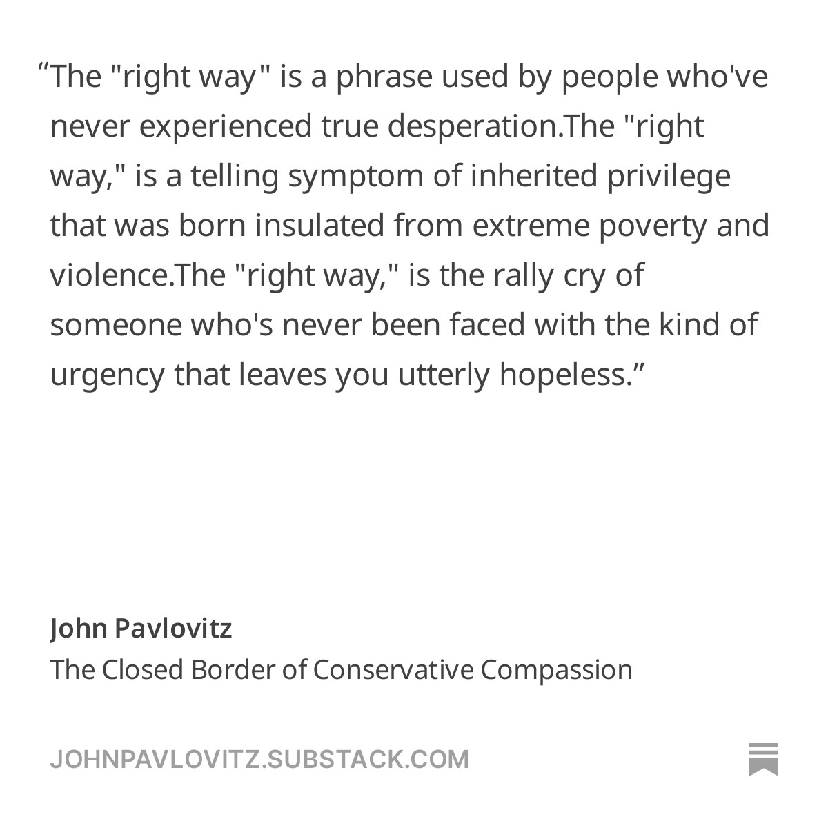 That's really why you think all these people cross the border to come here? To sell drugs? To take your jobs? To sexually assault people? To overrun us with gang activity? To avoid hard work? I feel sorry for you. Your compassion is walled and bordered... johnpavlovitz.substack.com/p/the-closed-b…