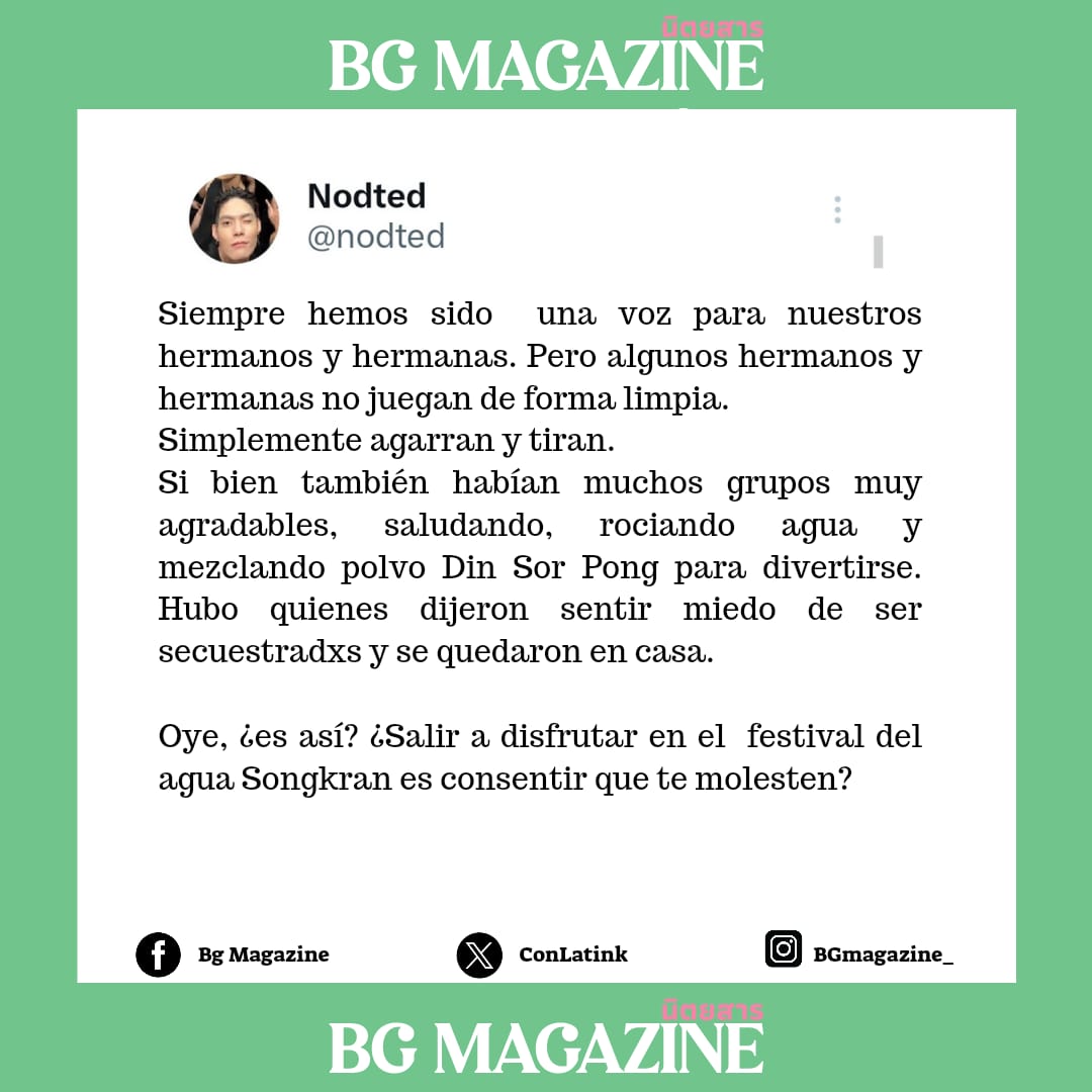 BGmagazine_'s tweet photo. El actor de '#KinnPorscheTheSeries', #NodtedNutthasid, criticó los casos de acos0 y s3x0 durante el festival #songkran2024.
Cabe mencionar que #Songkran es una festividad típica tailandesa y un atractivo turístico para el país de la eterna sonrisa. https://t.co/axvne8pfEX