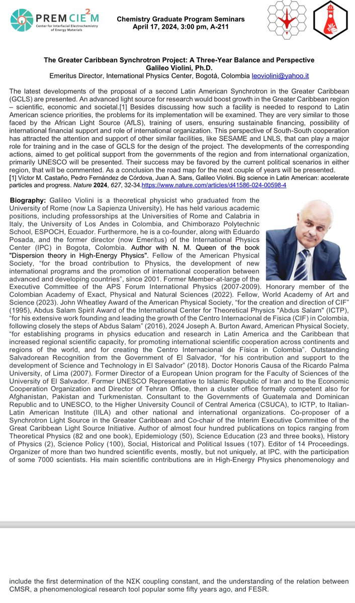 Dr. Galileo Violini started his seminar at @uprrp @NatSci_ about The Greater Caribbean Synchrotron Light Source Project. #caribbeanscience
