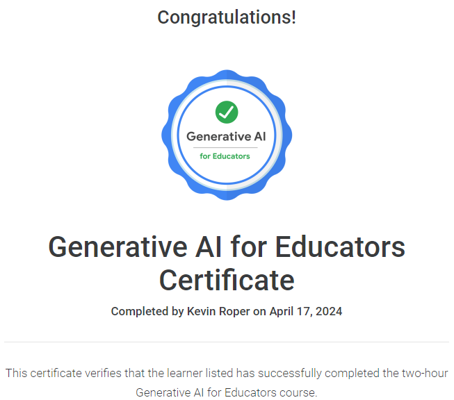 I completed the Generative AI for Educators course from @Google